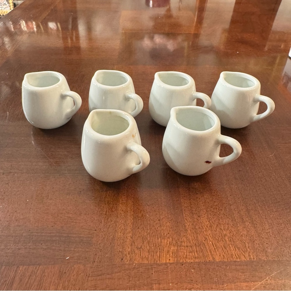 Set of 6 White Ceramic Mini Personal Size Creamers Entertaining Dining